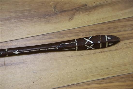 A Solomon Islands mother of pearl inlaid club, 85cm